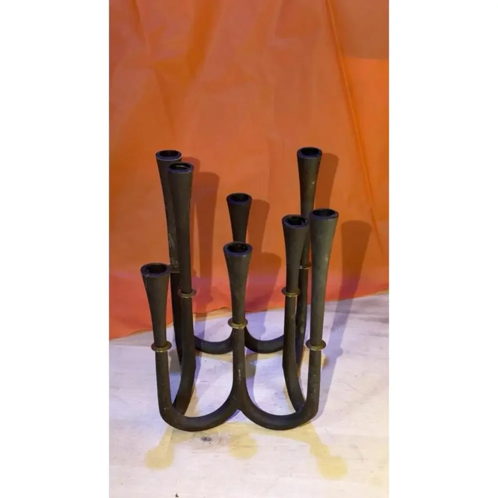 Vintage Wrought Iron 7-Arm Candelabra – Black Metal –‎ 8” Tall – Rustic Decor